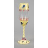 Champagne flute, 20th century, round base, slender stem, slender dome, clear glass with cold