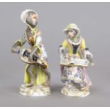 Two figures from the Monkey Chapel, Meissen, c. 1980, 1st choice, designed by Johann Joachim