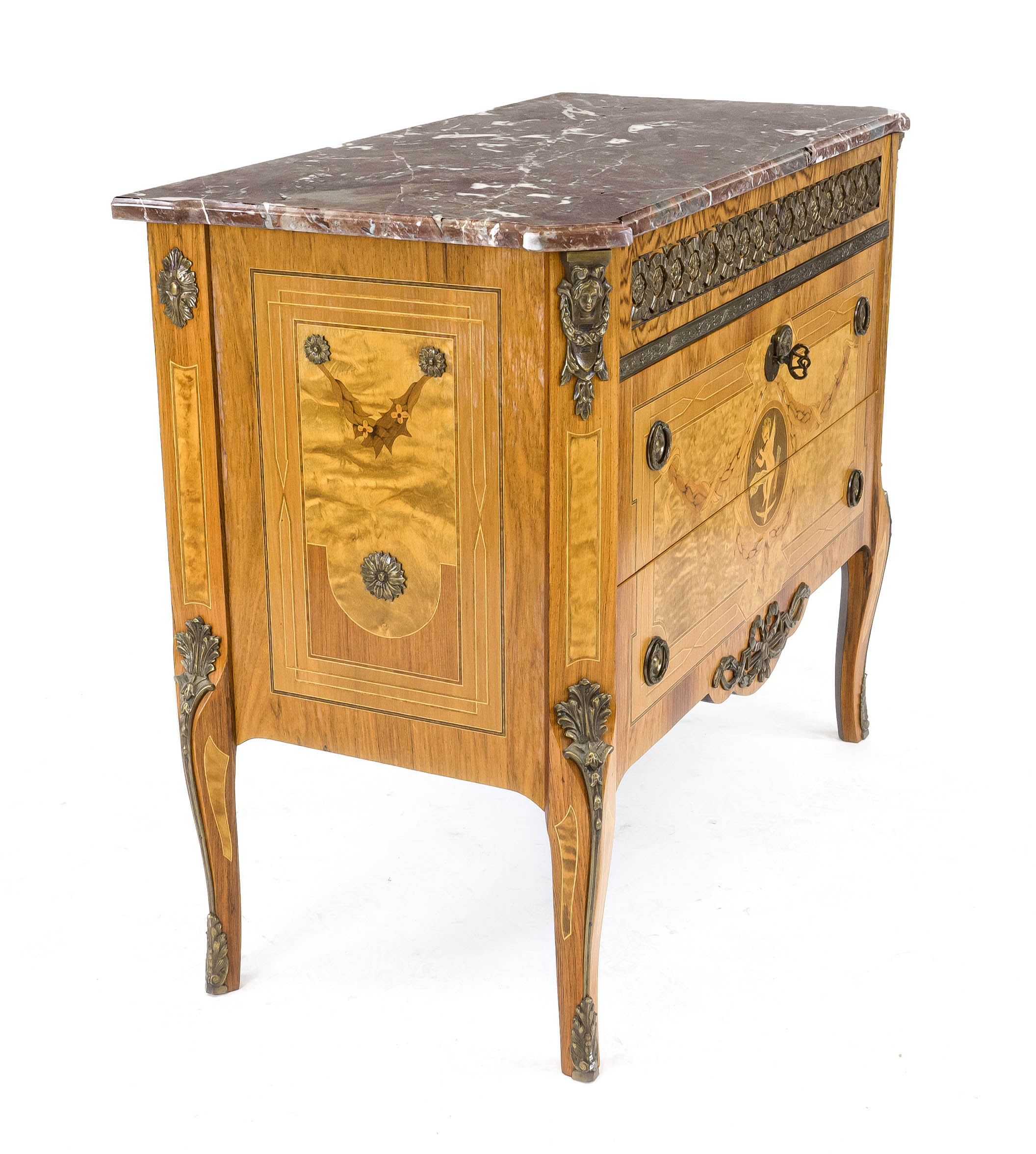 Classicist-style chest of drawers, 20th century, various precious woods veneered and inlaid, body - Image 2 of 2