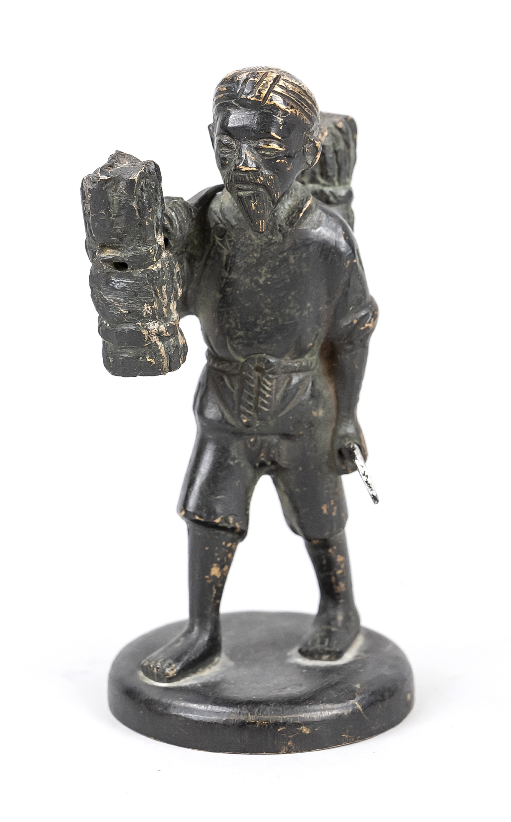 Farmer figurine, Japan, c. 1900, bronze, farmer with sickle and bundles of grain, h 12cm