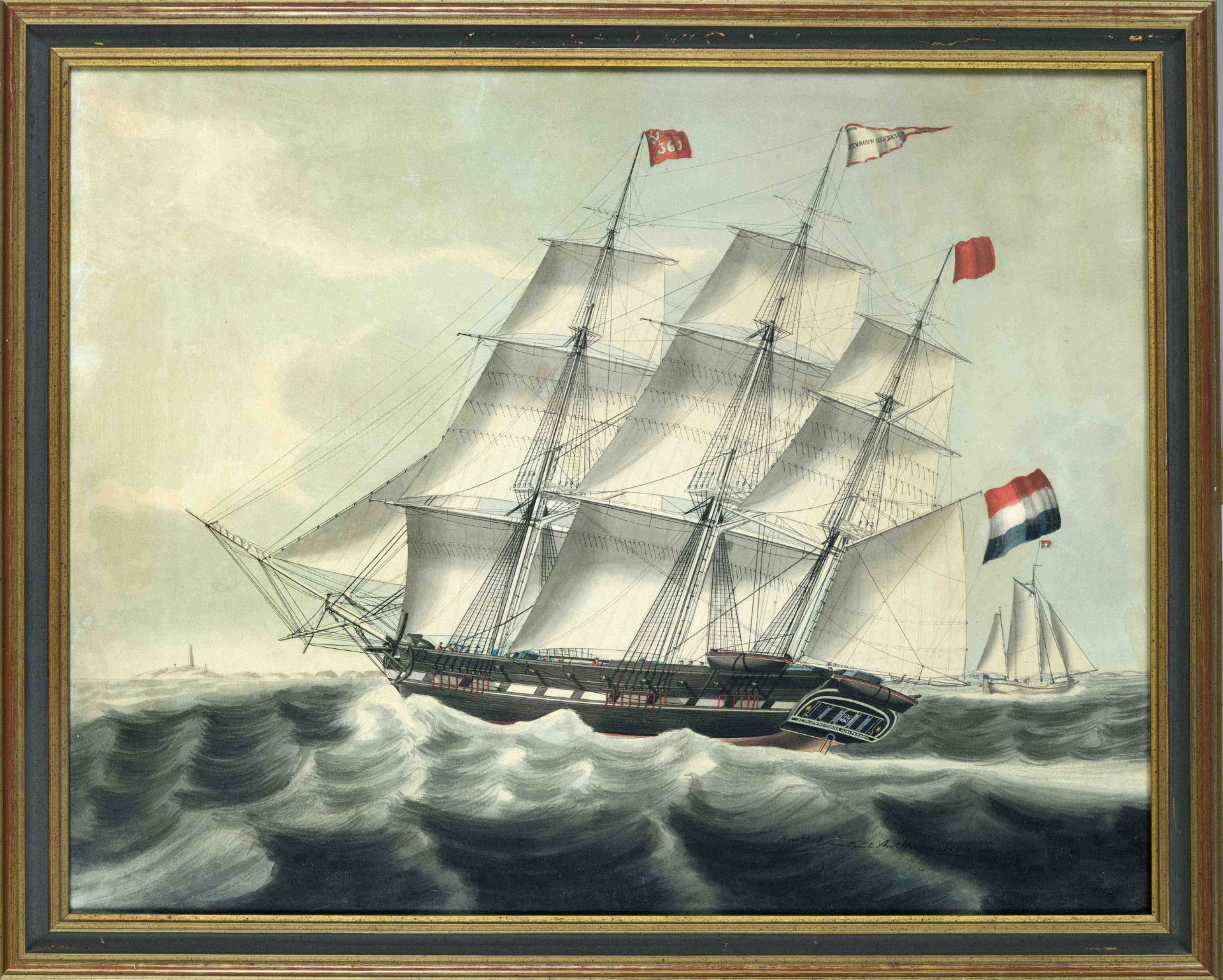 Anonymous 19th/20th century marine painter, Captain's portrait of the Dutch frigate Hendrica,