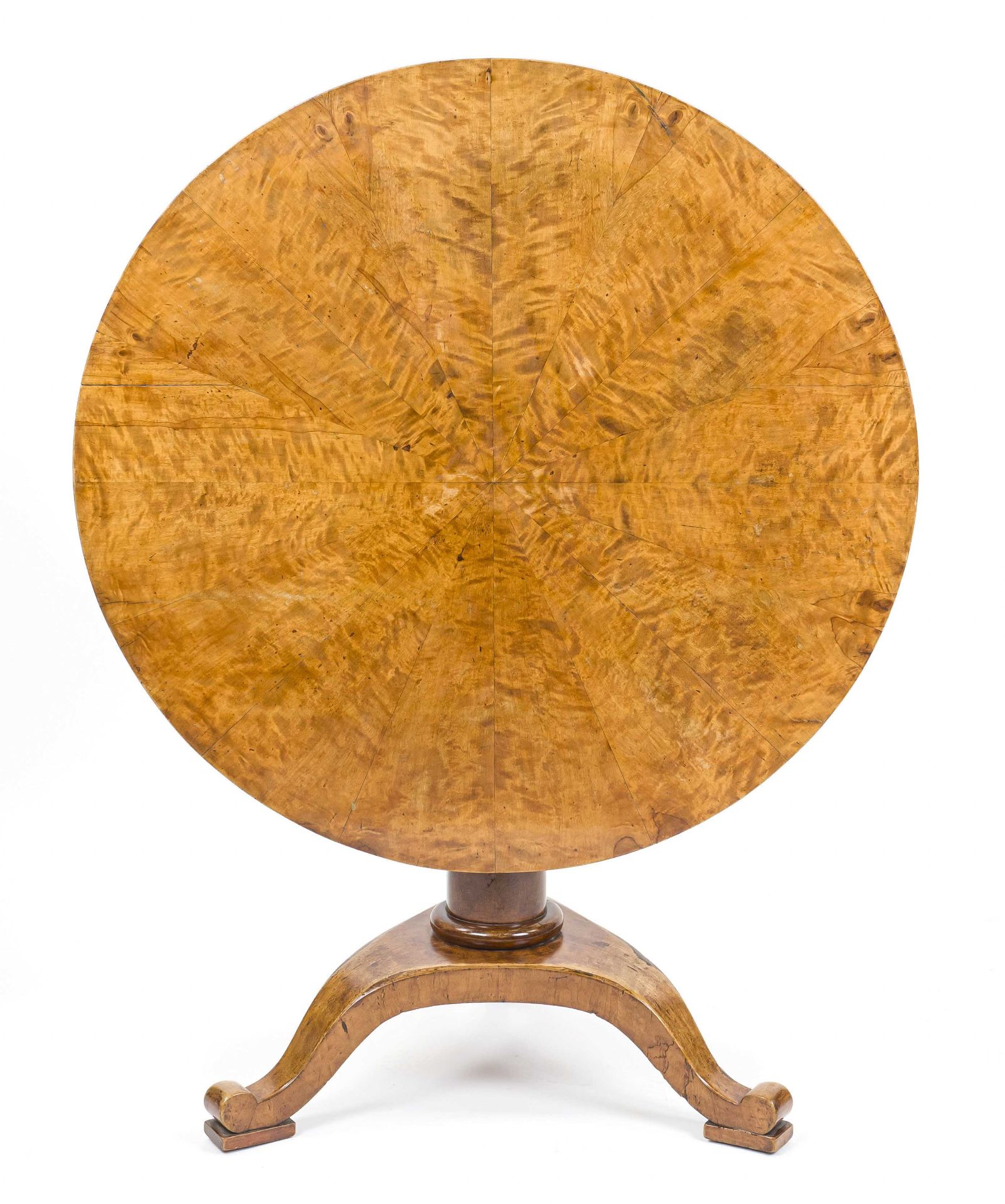 Round Biedermeier table, early 19th century, flamed birch veneer, hinged table top, d. 103 cm, h. 75 - Image 2 of 2