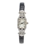 Art Déco ladies' wristwatch, 585/000 GG/WG, hand-wound, circa 1920, with 2 diamonds and 4 diamond