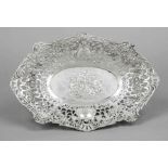 Oval openwork basket, German, 20th century, silver 800/000, of matching curved form, wide, richly