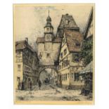 Josef Eidenberger (1899-1991), two views of Rothenburg ob der tauber, color aquatint etchings,