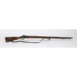 Percussion rifle, 19th century, walnut stock, lock and barrel with various probably milit.