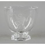 Vase, 20th century, rectangular stand, with concave corners, flat oval body, clear glass with