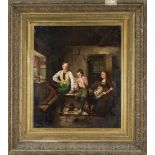 Anonymous painter of the Düsseldorf School 2nd half 19th century, Interior with family doing
