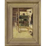 Kunz Meyer-Waldeck (1859-1953), German genre a. marine painter, Interior with tiled stove and wooden