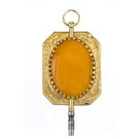 antique pocket watch key, GG 750/000, 19th century, with amber butterscotch, length 6.5cm, total