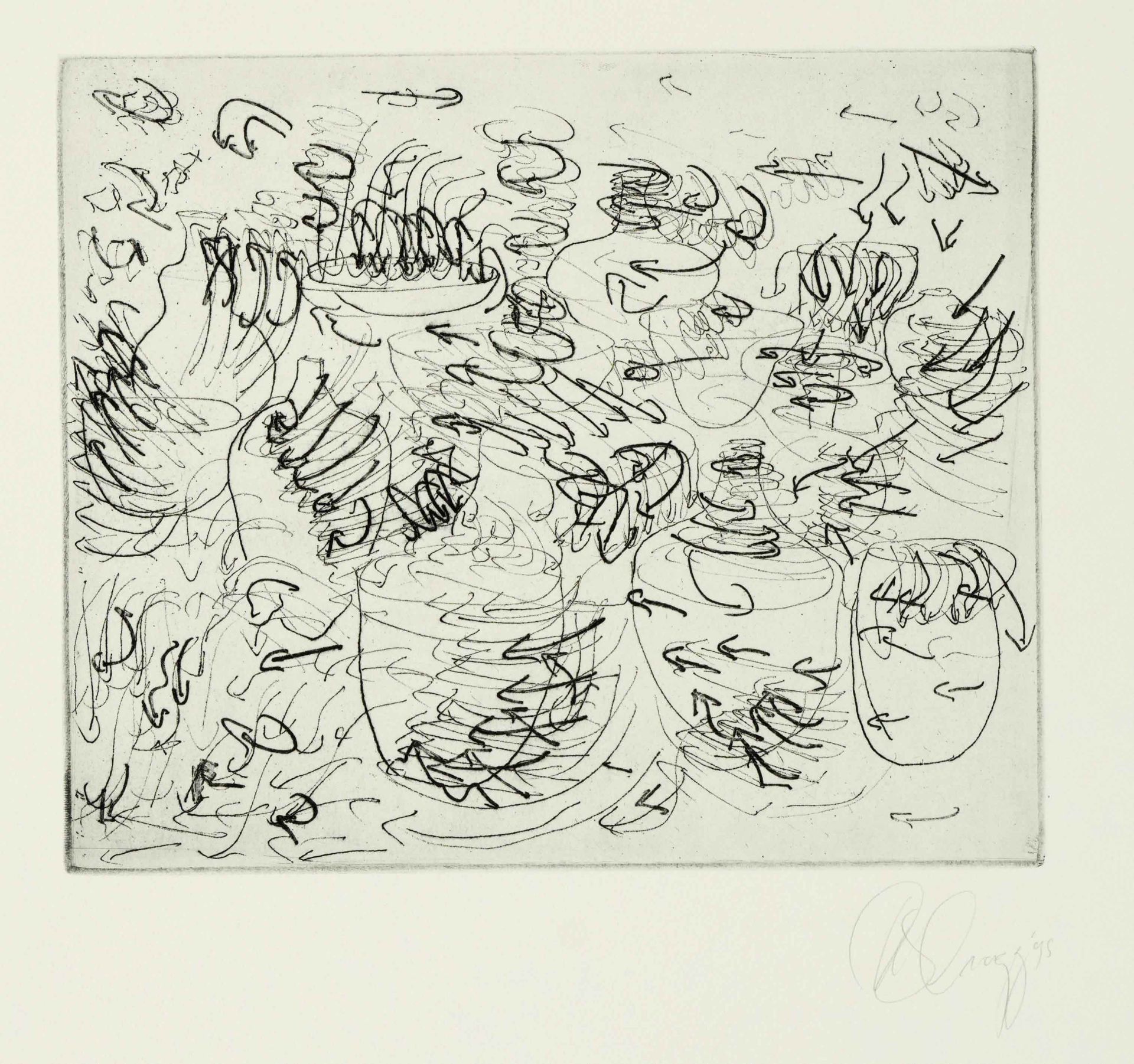 Tony Cragg (*1949), series of 6 etchings on Zerkall laid paper, 1994, ''Dinge'', ''Herbst'', ''