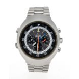 Omega Flightmaster Chronograph, Ref. 145.036 circa 1972, steel case and link bracelet with line cut,