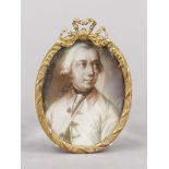 Miniature, 19th century, polychrome tempera painting on bone plate, unopened, oval portrait of Baron