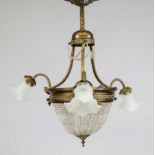 Ceiling lamp, late 19th century Ornamented mesing wreath on a tripod frame. 3 curved chandelier arms