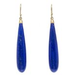 Lapis lazuli ear pendant GG 585/000 with 2 fine lapis lazuli pompoms 43 x 9 mm, l. 60 mm, 11.1 g