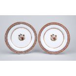 A pair of Armorial ware plates, China 19th century? Each marked ''1851 China'' in iron red under the