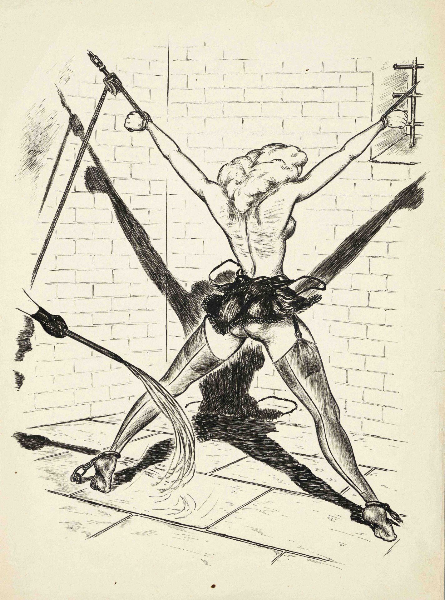 Erotica -- Monogrammist AM a.o., c. 1970, three explicit erotic drawings with dominatrix and SM - Image 2 of 3