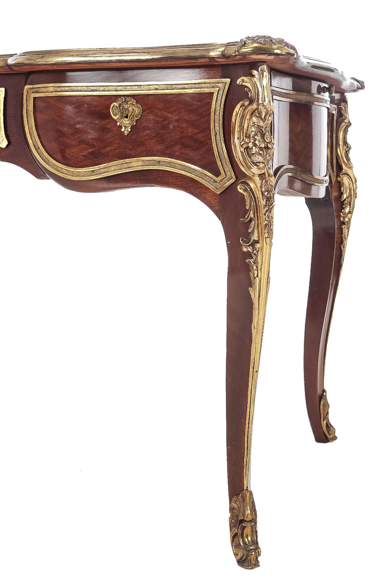 Bureau Plat desk in Louis XVI style, 20th century, rosewood veneer and rich gilded metal - Image 4 of 4