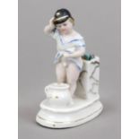 Humorous match holder, late 19th century, polychrome painted and glazed porcelain. A young boy in