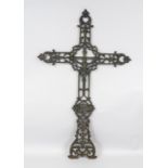 Large iron cross, late 19th century, open-worked and ornamented, corroded, h. 151 cm