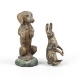 Two Viennese bronzes, 1st half of the 20th century, a sitting hare and a dachshund making ''little