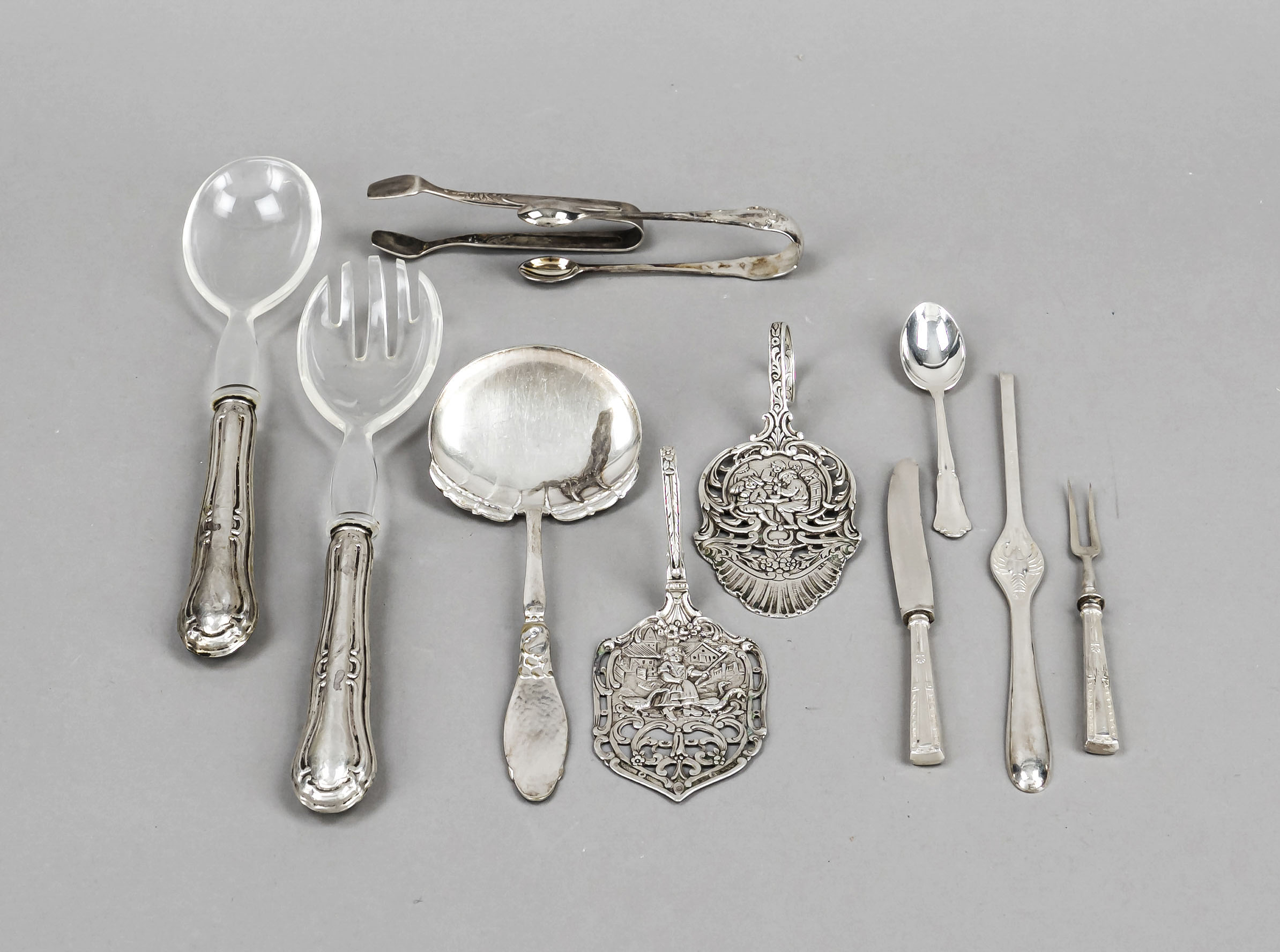 21 pieces cutlery, 20th century, various makers, silver of different fineness or tested, 12 pieces