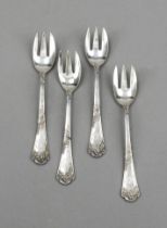 Twelve oyster forks, German, 20th century, indistinct jeweler's mark, silver 800/000, handles with