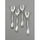 Twelve oyster forks, German, 20th century, indistinct jeweler's mark, silver 800/000, handles with