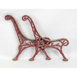 Frame for a garden bench, late 19th century, cast iron painted red. Frame as a branch, rubbed &