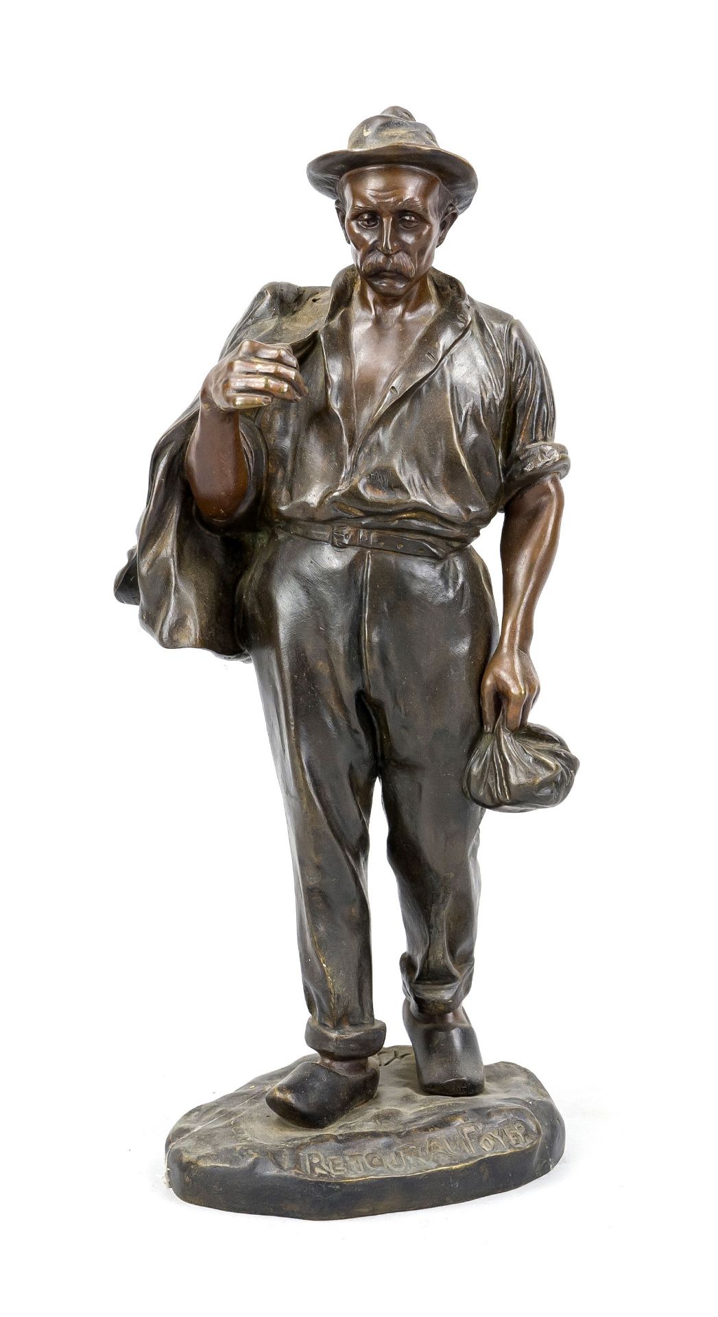 Giuseppe M. Piccole, ital. Sculptor c. 1900, ''Retour au Foyer'', brown patinated bronze, signed