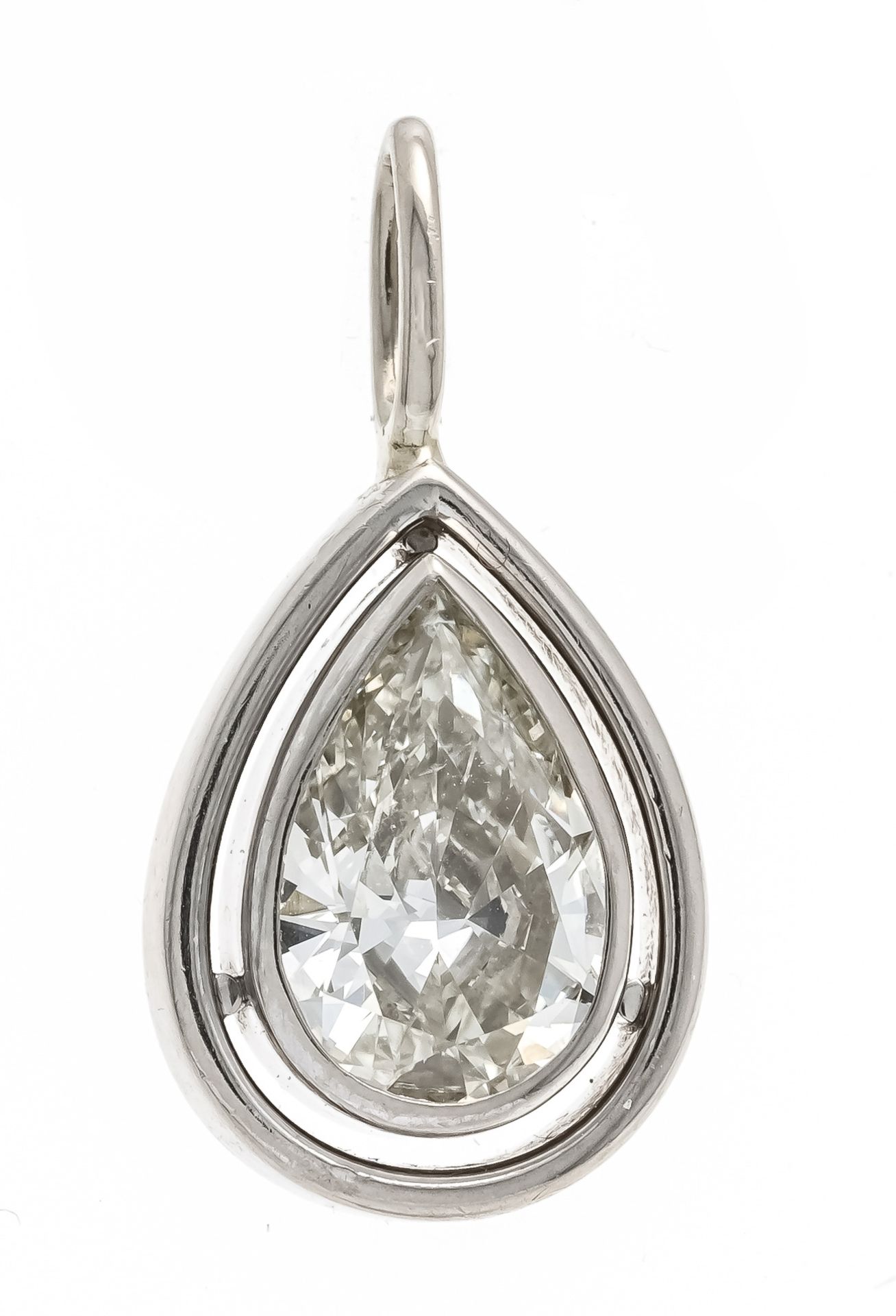 Diamond drop pendant WG 750/000 with a diamond drop 1.85 ct slightly tinted white (I-J)/flawless, l.