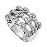 Diamond ring WG 750/000 with 84 brilliant-cut diamonds and 18 baguette-cut diamonds, total 1.20 ct