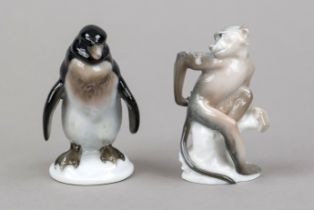 Two animal figures, Rosenthal, Selb, marks 1921-56, standing penguin, designed by Karl