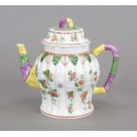 Teapot, Potschappel, Dresden, 20th century, bulbous form with bamboo cane relief, spout and handle