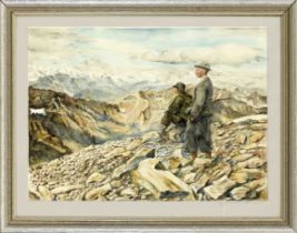 O. Hartmann, 1st half of the 20th century, two young mountaineers in the high mountains,