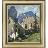 P. v. Ostrowski, German painter c. 1930, ''Rotwand und Ruchenkopf in den bayrischen Alpen'', oil