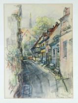 Hans Pluquet (1903-1981), landscape painter active in Bremen, view of the alley Hinter der Balge