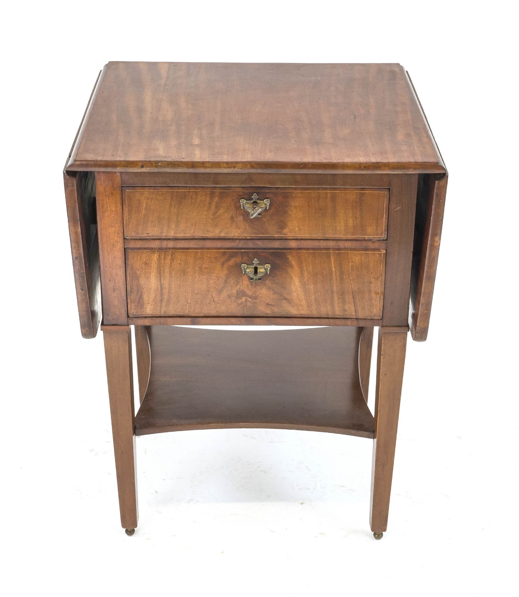 English small table cabinet, 19th century, mahogany, frame with two drawers, hinged top, 77 x 59/117 - Image 2 of 2