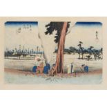 Woodblock print, Japan 19th century (Edo/Meiji). Framed behind glass, slightly bumped corners,