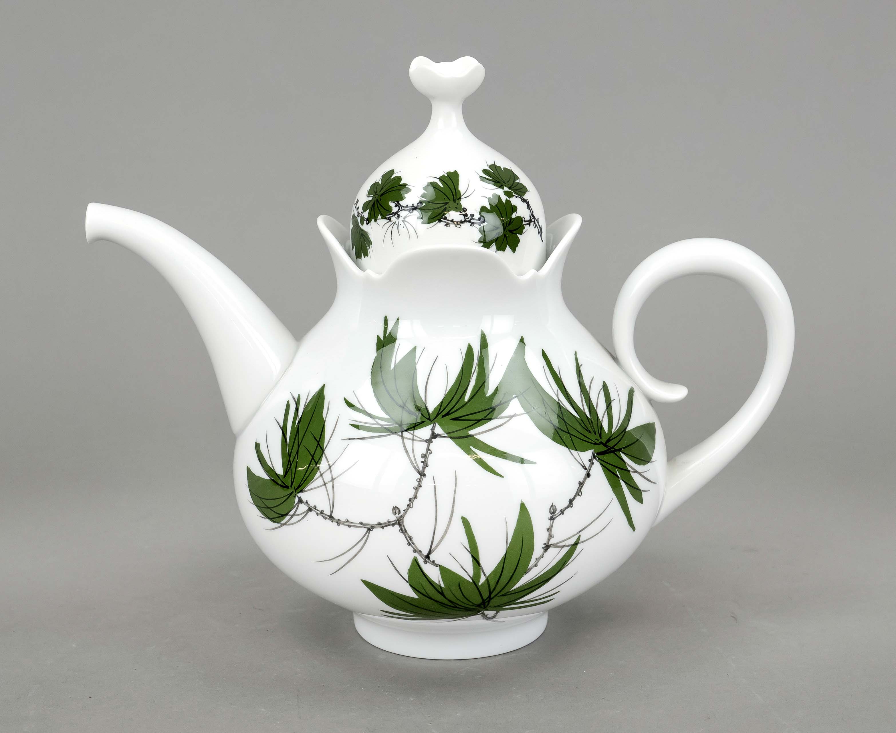 Teapot, Meissen, 20th century, 3rd choice, large cut-out shape, designed by Ludwig Zepner,