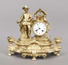 Pendulum France 2nd half 19th century, white cast iron color gilded, scholar at the clock drum