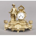 Pendulum France 2nd half 19th century, white cast iron color gilded, scholar at the clock drum