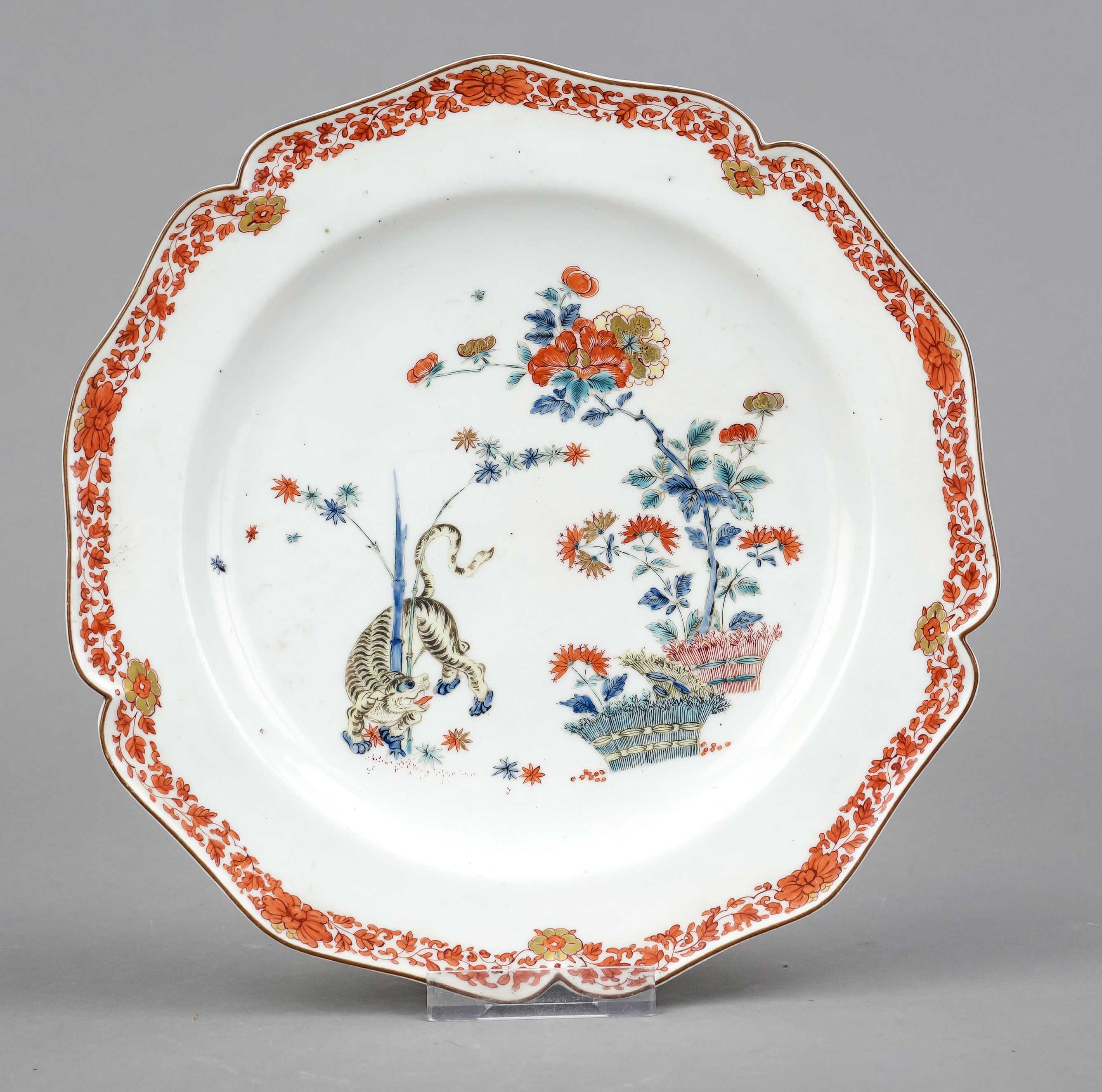 Plate, w. Chelsea or Bow, England, 18th century, curved form, polychrome Kakiemon painting in enamel