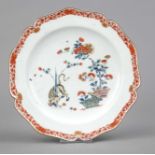 Plate, w. Chelsea or Bow, England, 18th century, curved form, polychrome Kakiemon painting in enamel