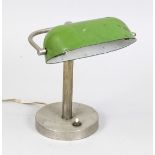 Library lamp, early 20th century, chrome-plated and lacquered iron. Oblong shade on a fluted shaft