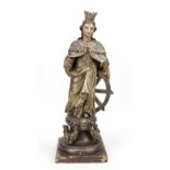 Figure of St. Catherine of Alexandria with wheel, 19th century, polychrome painted wood, mounted