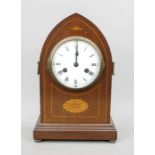 Table clock circa 1900, mahogany wood, marked Philipp Haas & Söhne, Uhrenfabrik Teutonia, St.