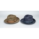 Borsalino, two classic men's hats, chocolate brown and black felt, size 57 and 58 respectively,