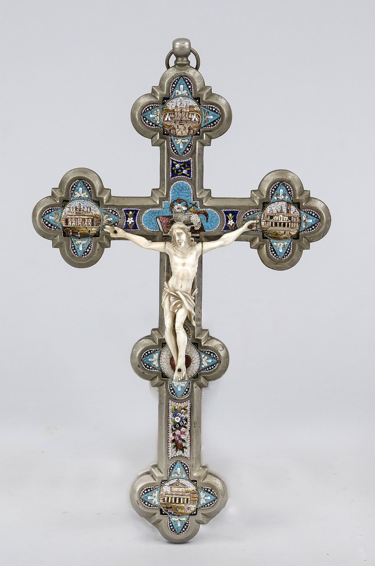 House cross with micromosaic, Italy (Venice/Murano), late 19th century Christ figure as leg