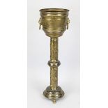 Cachepot with column, 20th century, brass. Turned column with nodus on paw feet, cachepot with